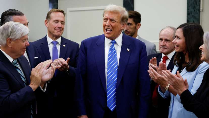 Republican presidential candidate Trump speaks to the media following meetings with Republicans on Capitol Hill, in Washington