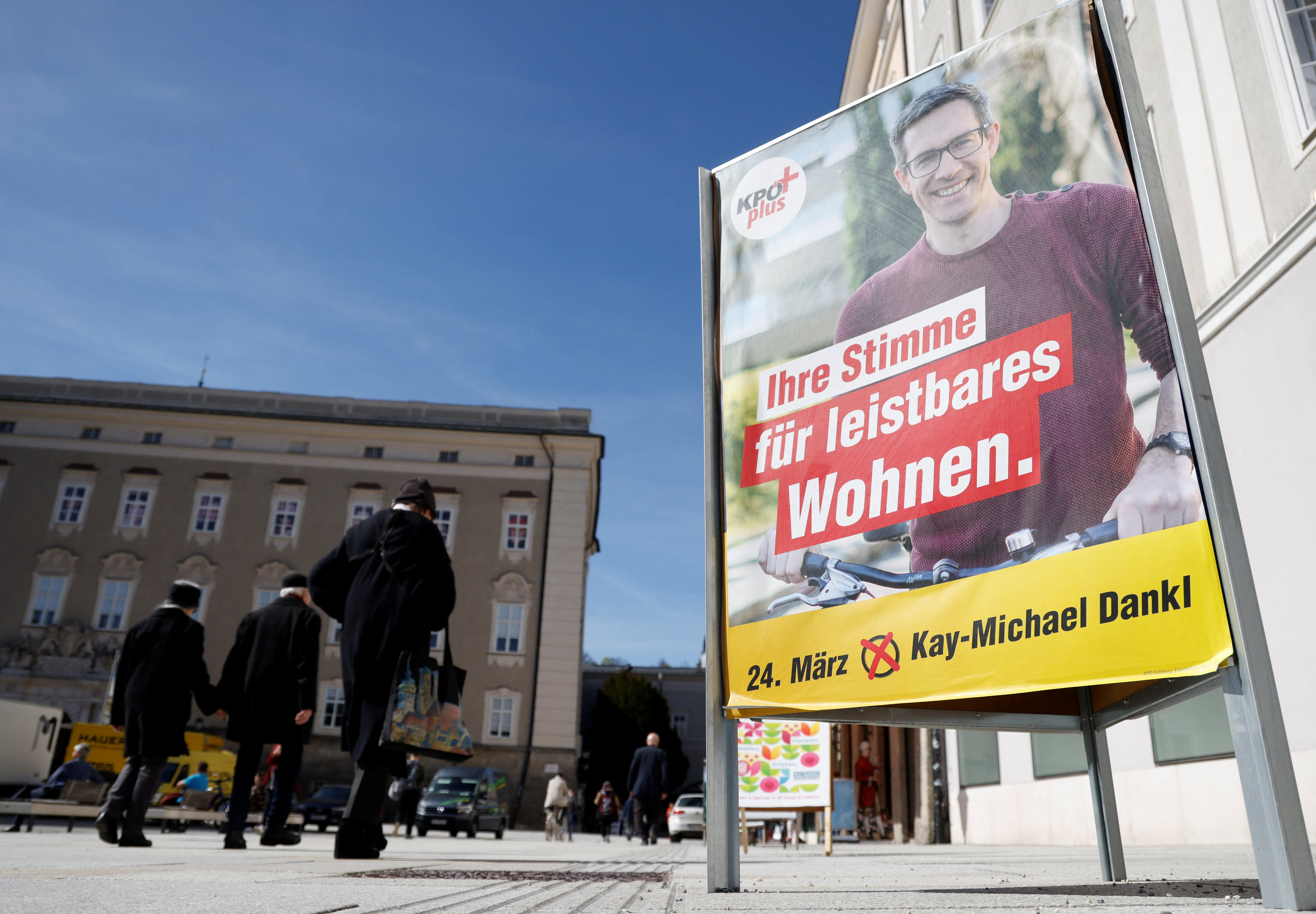 Election campaign poster of Communist Plus party candidate Kay-Michael Dankl in Salzburg