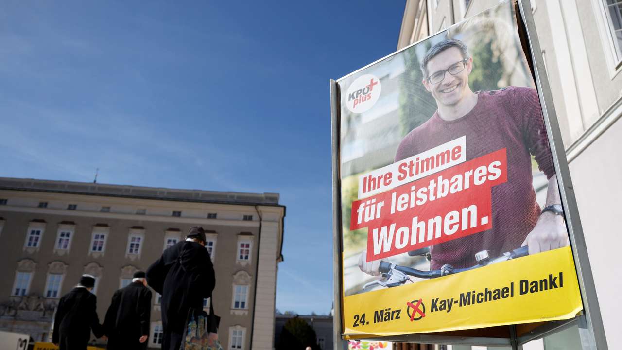Election campaign poster of Communist Plus party candidate Kay-Michael Dankl in Salzburg