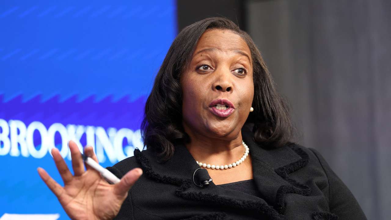 Federal Reserve Board Governor Lisa Cook speaks at the Brookings Institution in Washington