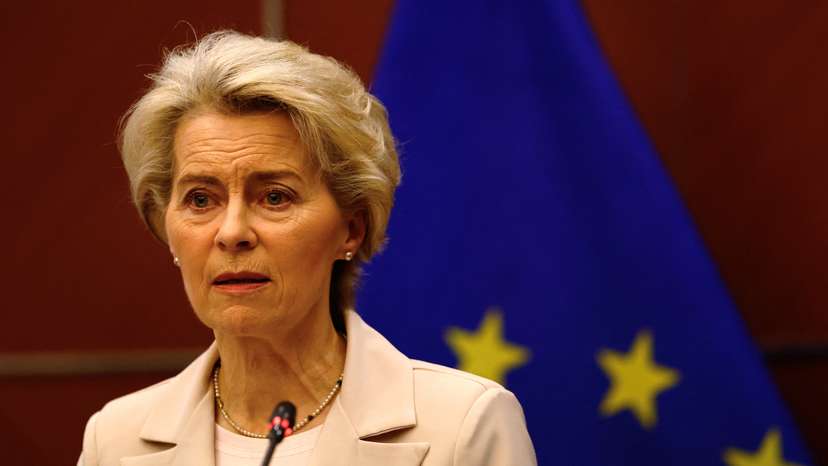 European Commission President Ursula von de Leyen attends a news conference following her meeting with Chinese President Xi Jinping in Beijing