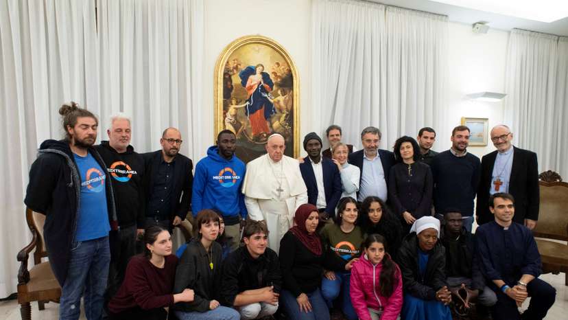 Pope Francis meets with Mbengue Nyimbilo Crepin and delegation from the Mediterranea Saving Humans