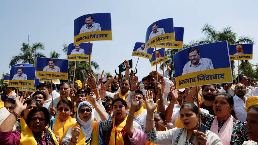 Protest against Delhi CM Arvind Kejriwal’s arrest in New Delhi