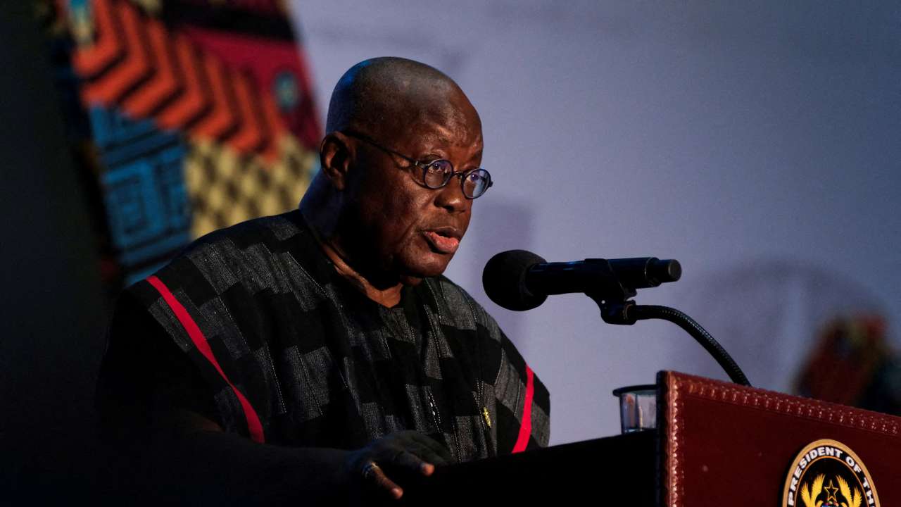 FILE PHOTO: Ghana's president, Nana Akufo-Addo, delivers a speech in Accra