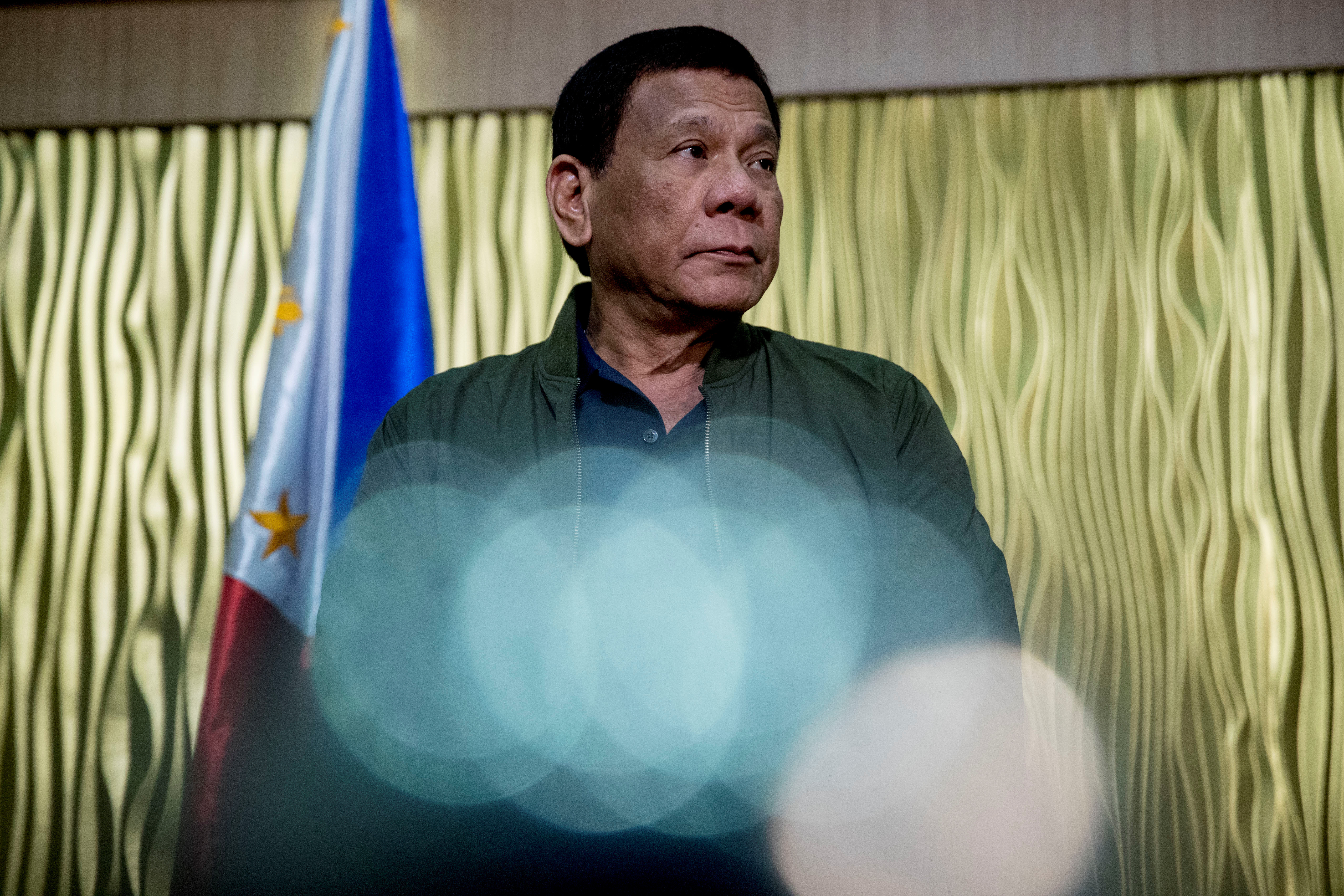 Philippines President Rodrigo Duterte arrives to greet the U.S. Secretary of State Mike Pompeo at Colonel Jesus Villamor Air Base in Manila