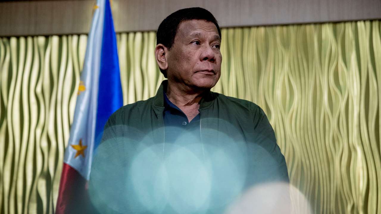 Philippines President Rodrigo Duterte arrives to greet the U.S. Secretary of State Mike Pompeo at Colonel Jesus Villamor Air Base in Manila