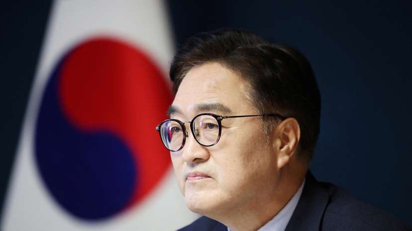 National Assembly Speaker Woo Won-shik looks on during a press conference at the National Assembly in Seoul