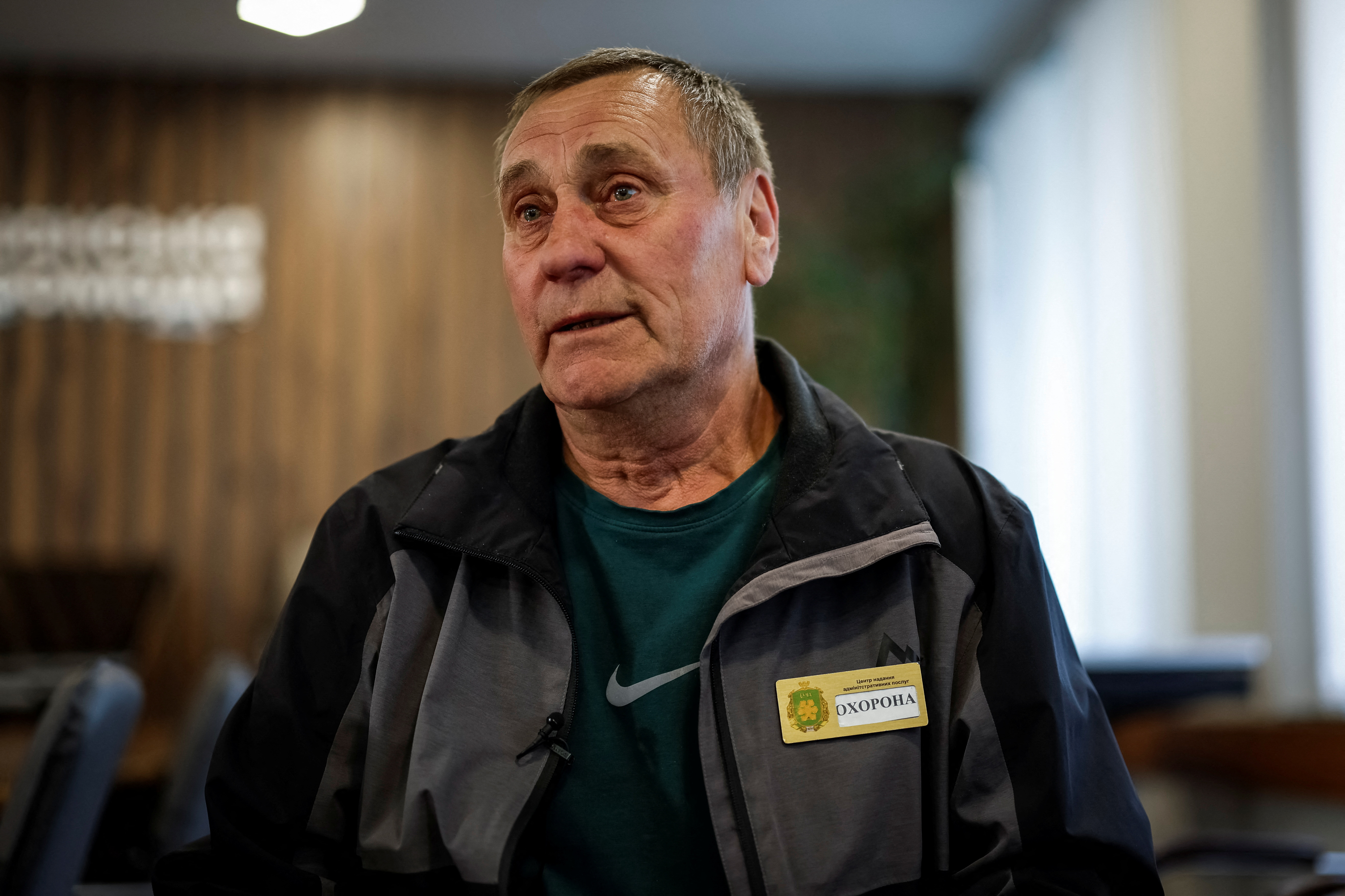 A father of Ukrainian serviceman, who was declared missing in action, speaks during an interview, in the town of Bucha, in Kyiv region