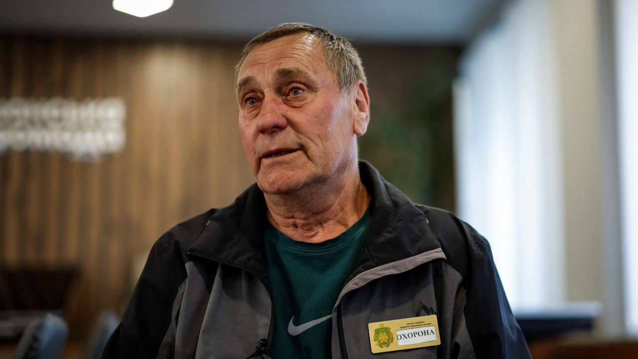 A father of Ukrainian serviceman, who was declared missing in action, speaks during an interview, in the town of Bucha, in Kyiv region