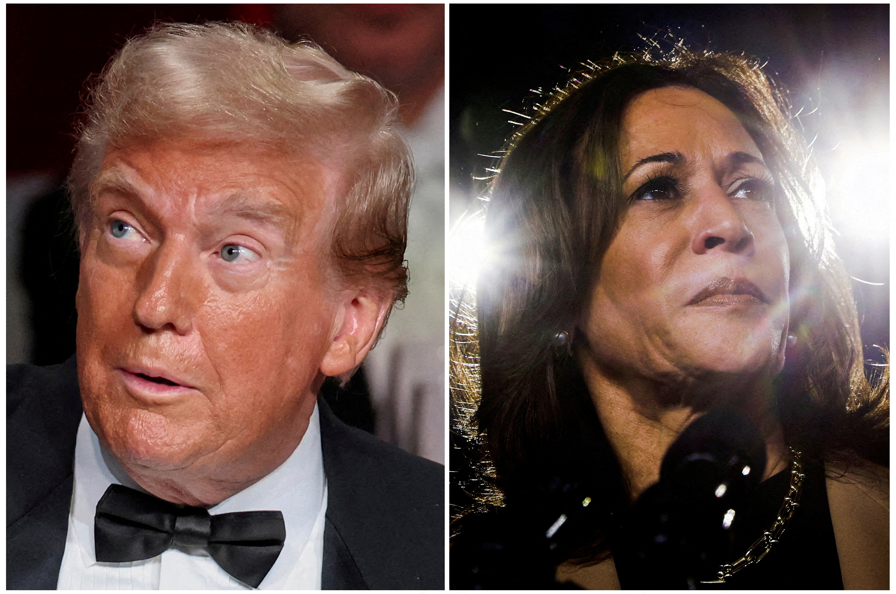FILE PHOTO: US presidential candidates Trump and Harris are seen in a combination of file photographs