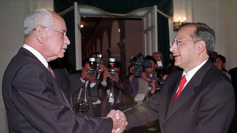 BOLIVIAN PRESIDENT BANZER SHAKES HANDS WITH NEW US AMBASSADOR TO BOLIVIA.