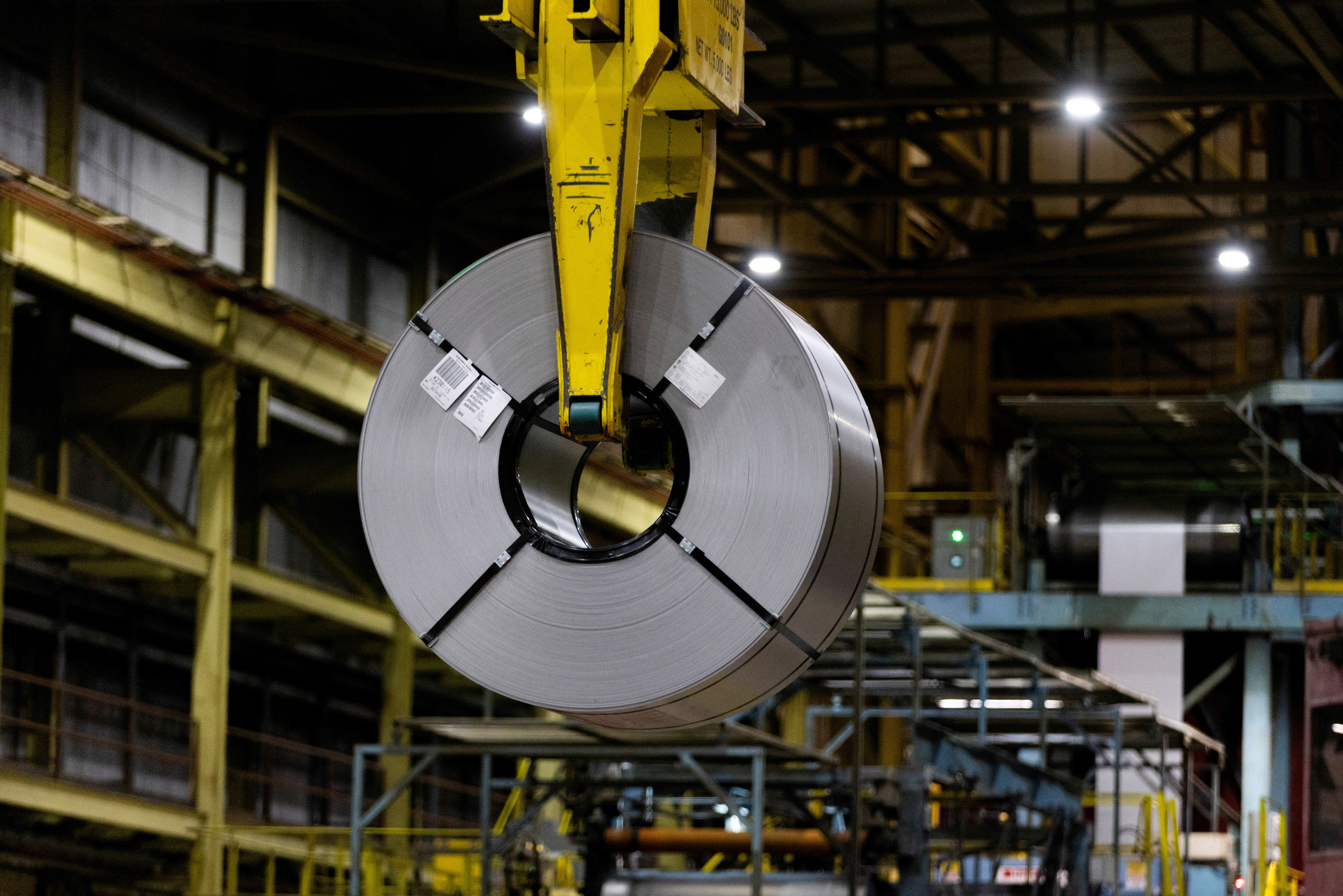 FILE PHOTO: A steel coil is moved at a steel mill in Hamilton, Ontario, Canada