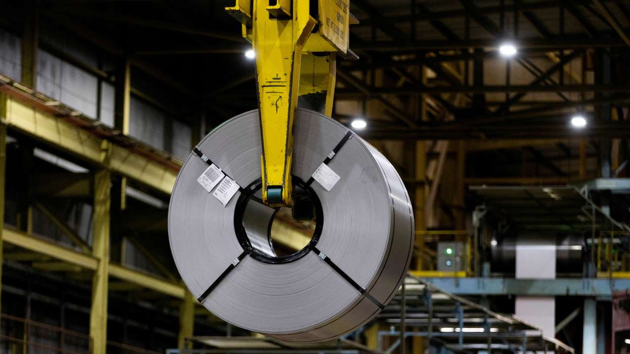FILE PHOTO: A steel coil is moved at a steel mill in Hamilton, Ontario, Canada