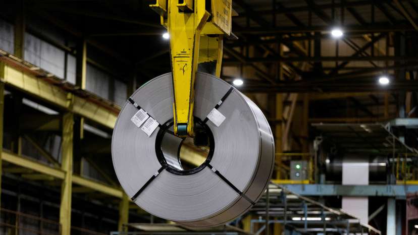 FILE PHOTO: A steel coil is moved at a steel mill in Hamilton, Ontario, Canada