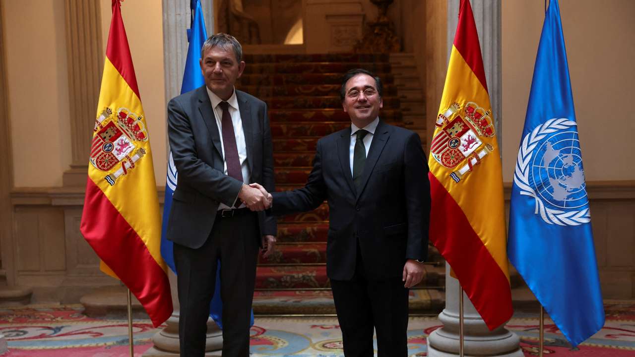 Spain's Foreign Minister Jose Manuel Albares ahead of meeting with UNRWA Commissioner-General Philippe Lazzarini in Madrid