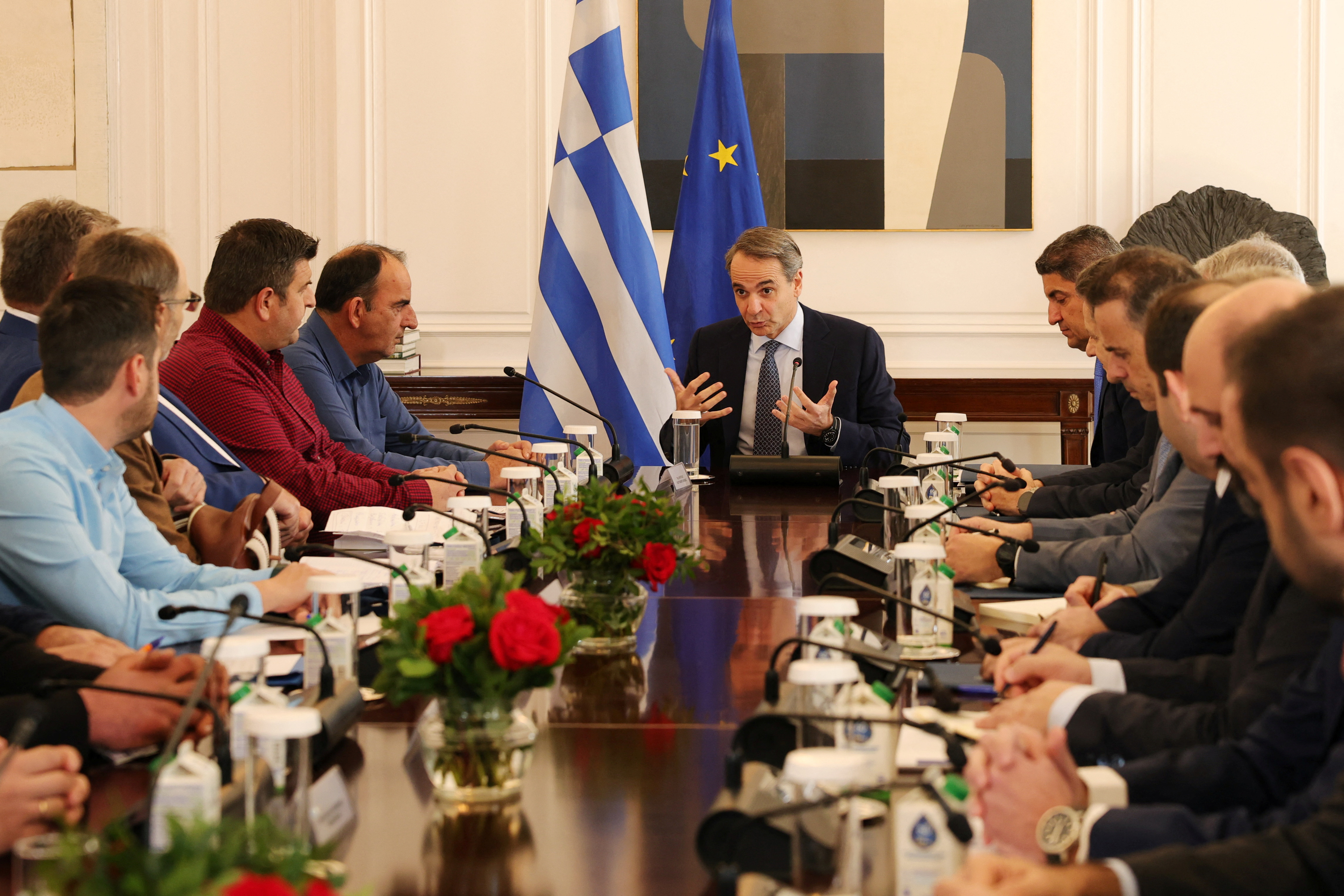 Greek Prime Minister Mitsotakis meets with protesting farmers in Athens