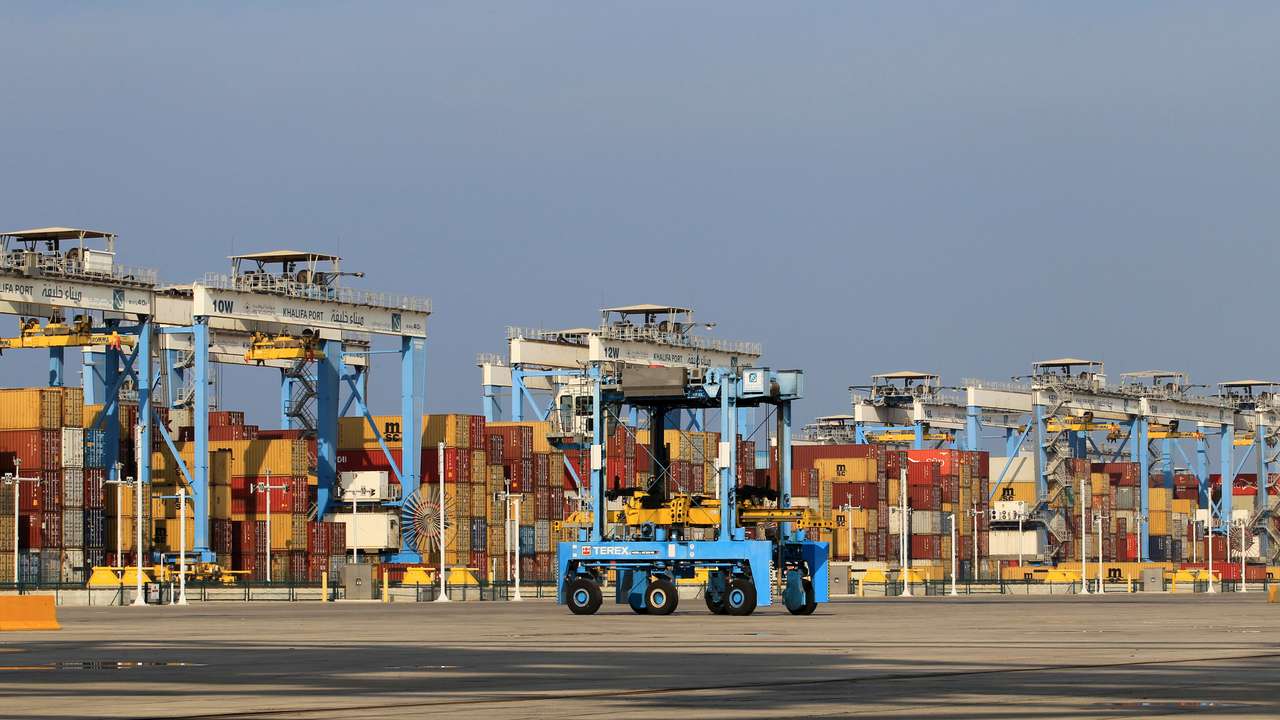 Containers are seen at Abu Dhabi's Khalifa Port after it was expanded in Abu Dhabi