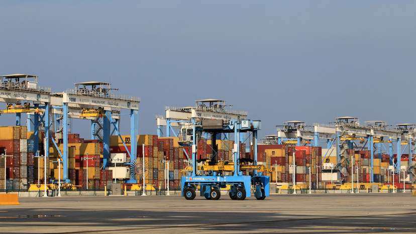 Containers are seen at Abu Dhabi's Khalifa Port after it was expanded in Abu Dhabi