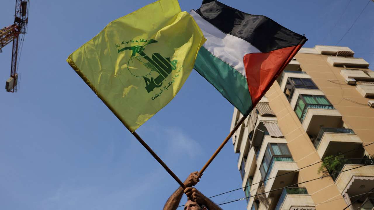 FILE PHOTO: Lebanon's Hezbollah supporters protest in solidarity with Palestinians in Gaza, in Beirut