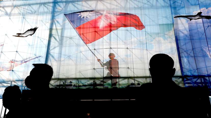 FILE PHOTO: Taiwanese flags are seen at the Ministry of National Defence of Taiwan in 2022.