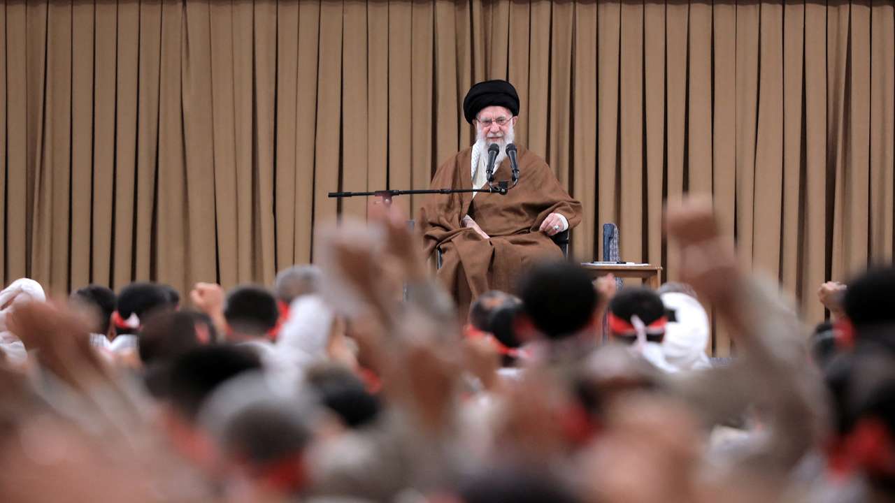 Iran's Supreme Leader Ayatollah Ali Khamenei speaks during a meeting with members of Iran's Basij militia in Tehran