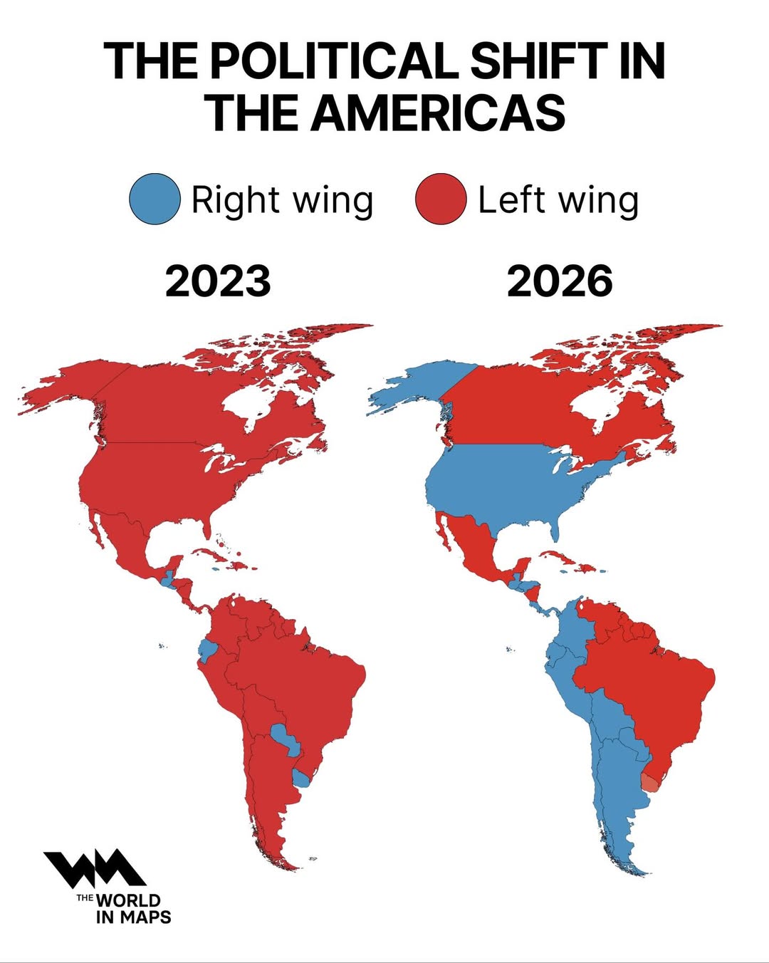 Americas swing right as political map shifts dramatically between 2023 and 2026