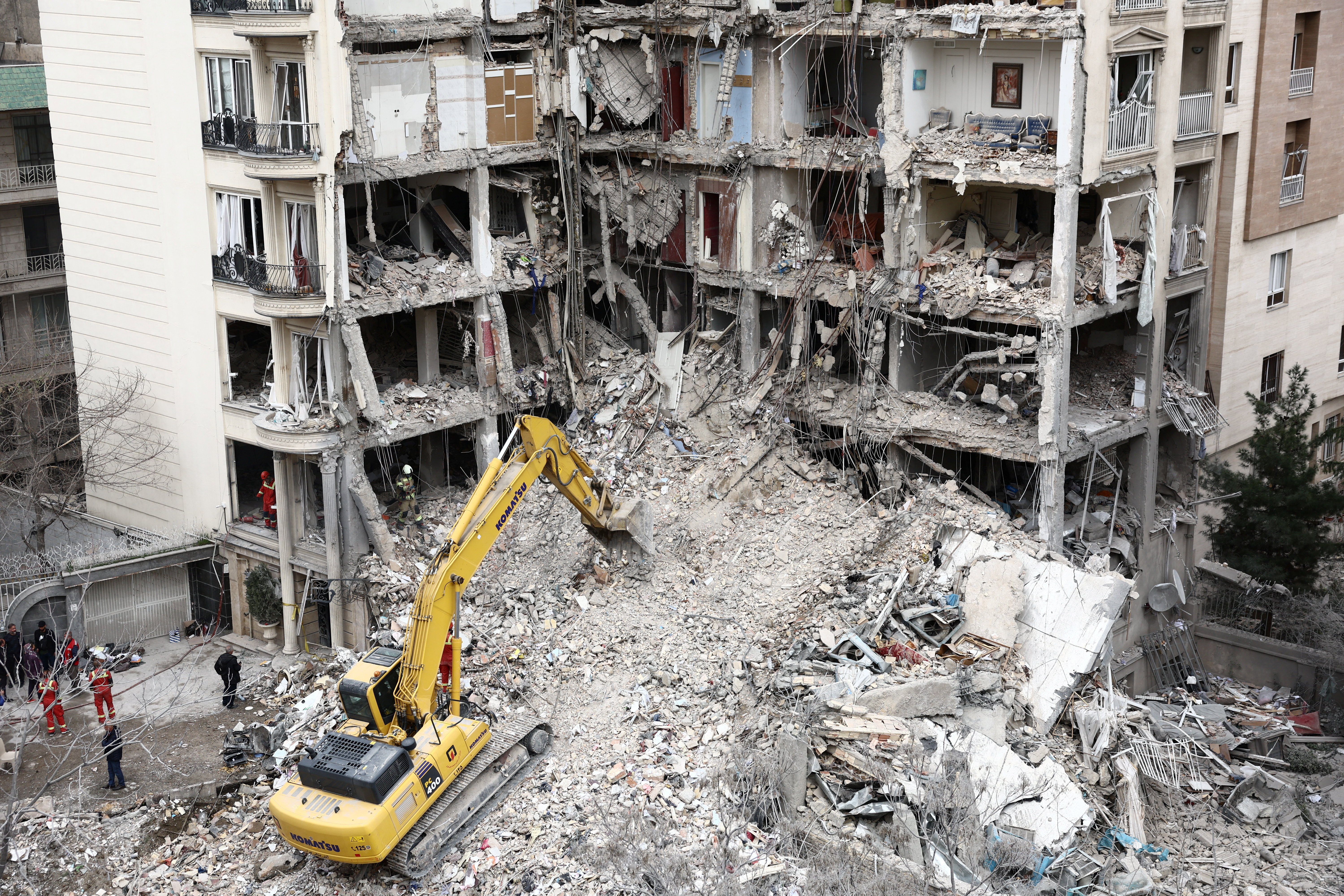A view of a residential building damaged by a strike, Tehran