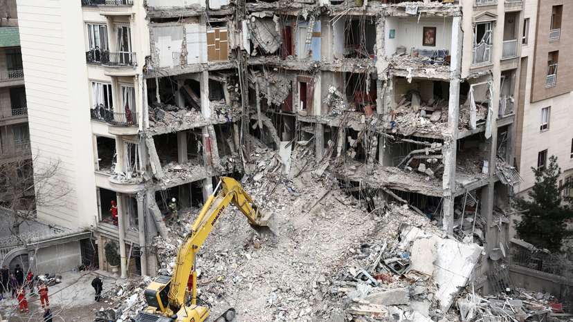 A view of a residential building damaged by a strike, Tehran