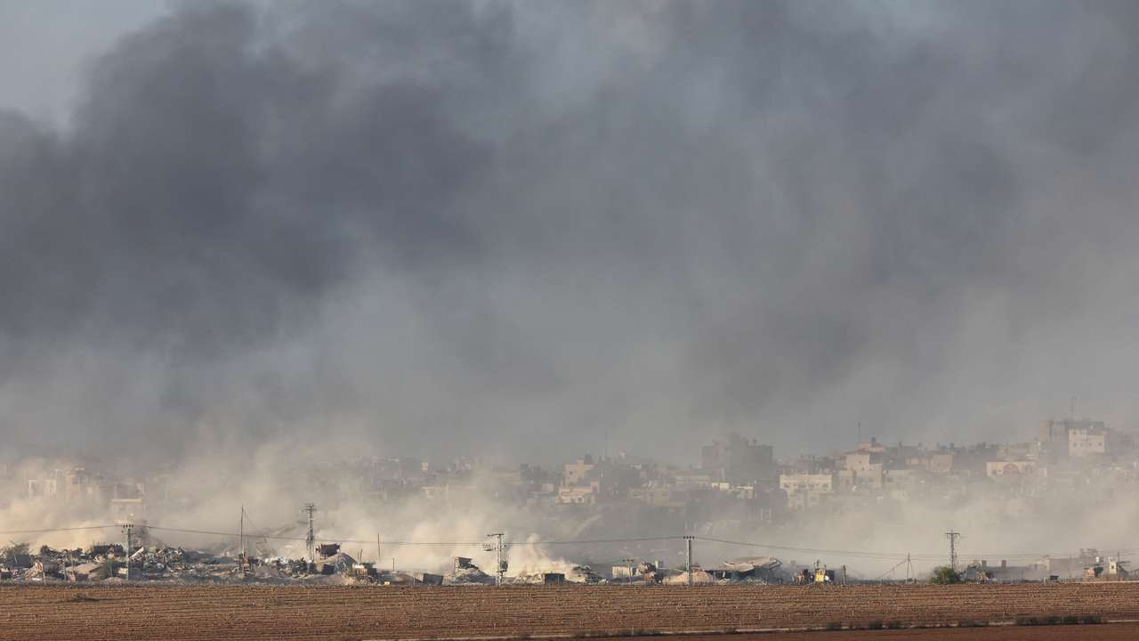 Smoke rises over Gaza, amid the ongoing conflict between Israel and the Palestinian Islamist group Hamas, as seen from southern Israel