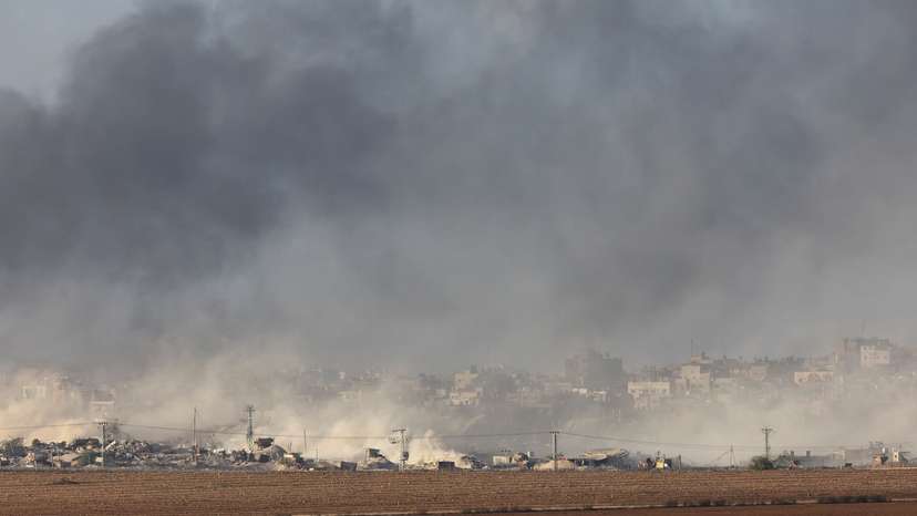 Smoke rises over Gaza, amid the ongoing conflict between Israel and the Palestinian Islamist group Hamas, as seen from southern Israel