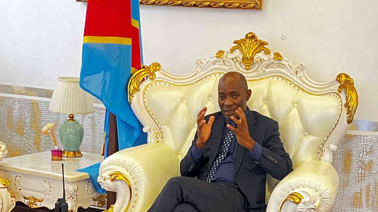 South Kivu Governor Jean-Jacques Purusi Sadiki speaks during a Reuters interview in Bukavu