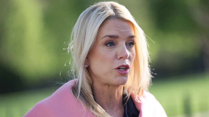 U.S. Attorney General Bondi speaks to members of the media at the White House in Washington