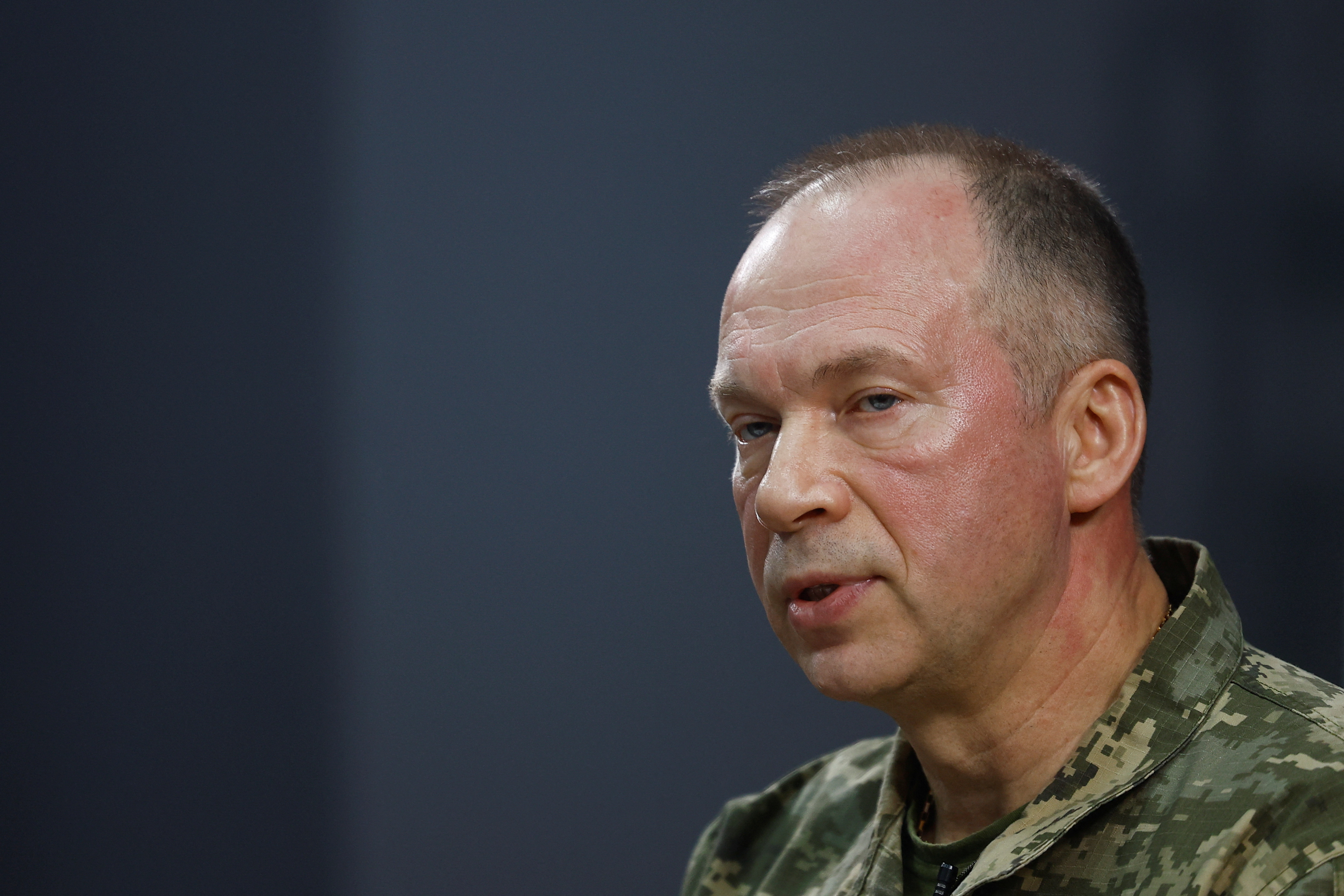 Commander of the Ukrainian Ground Forces Syrskyi attends an in interview with Reuters in Kharkiv region
