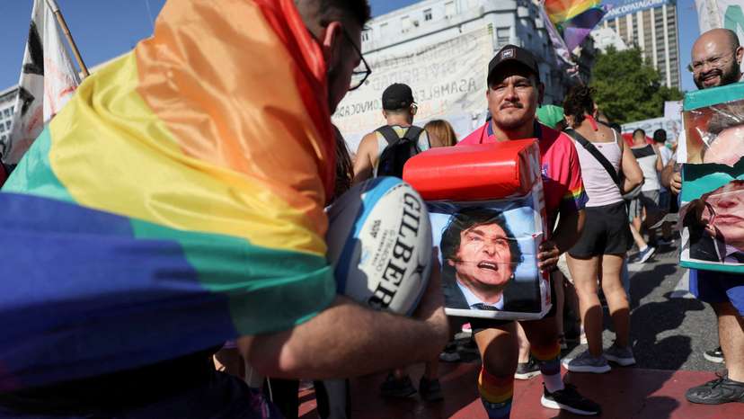 FILE PHOTO: Protest against Argentina's President Milei's statement at the World Economic Forum, in Buenos Aires