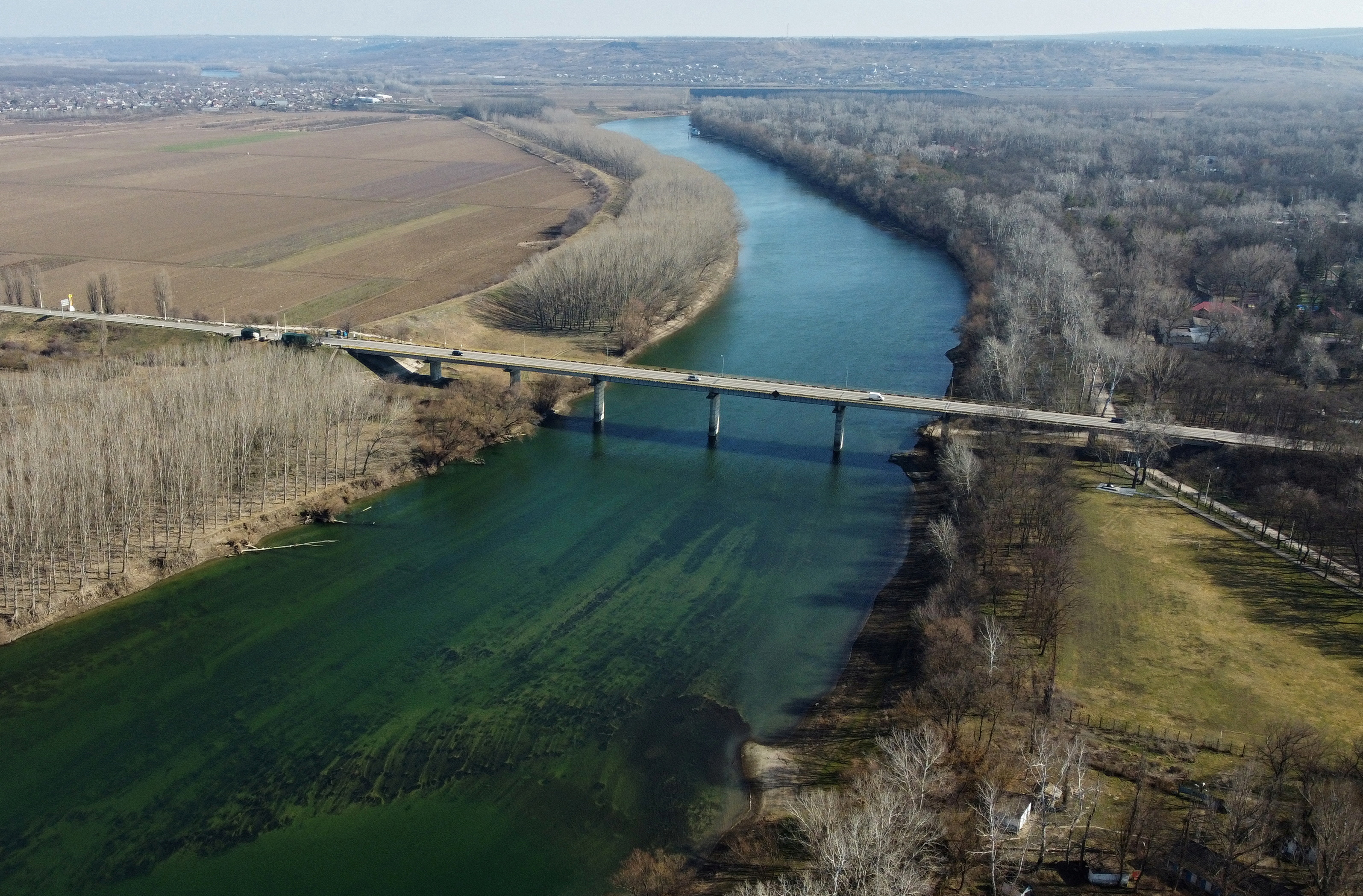 FILE PHOTO: An aerial view shows the bridge over the Dniester River near Vadul lui Voda