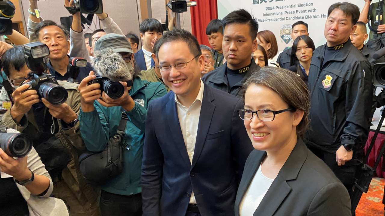 Hsiao Bi-khim, speaks to the media during a press conference in Taipei