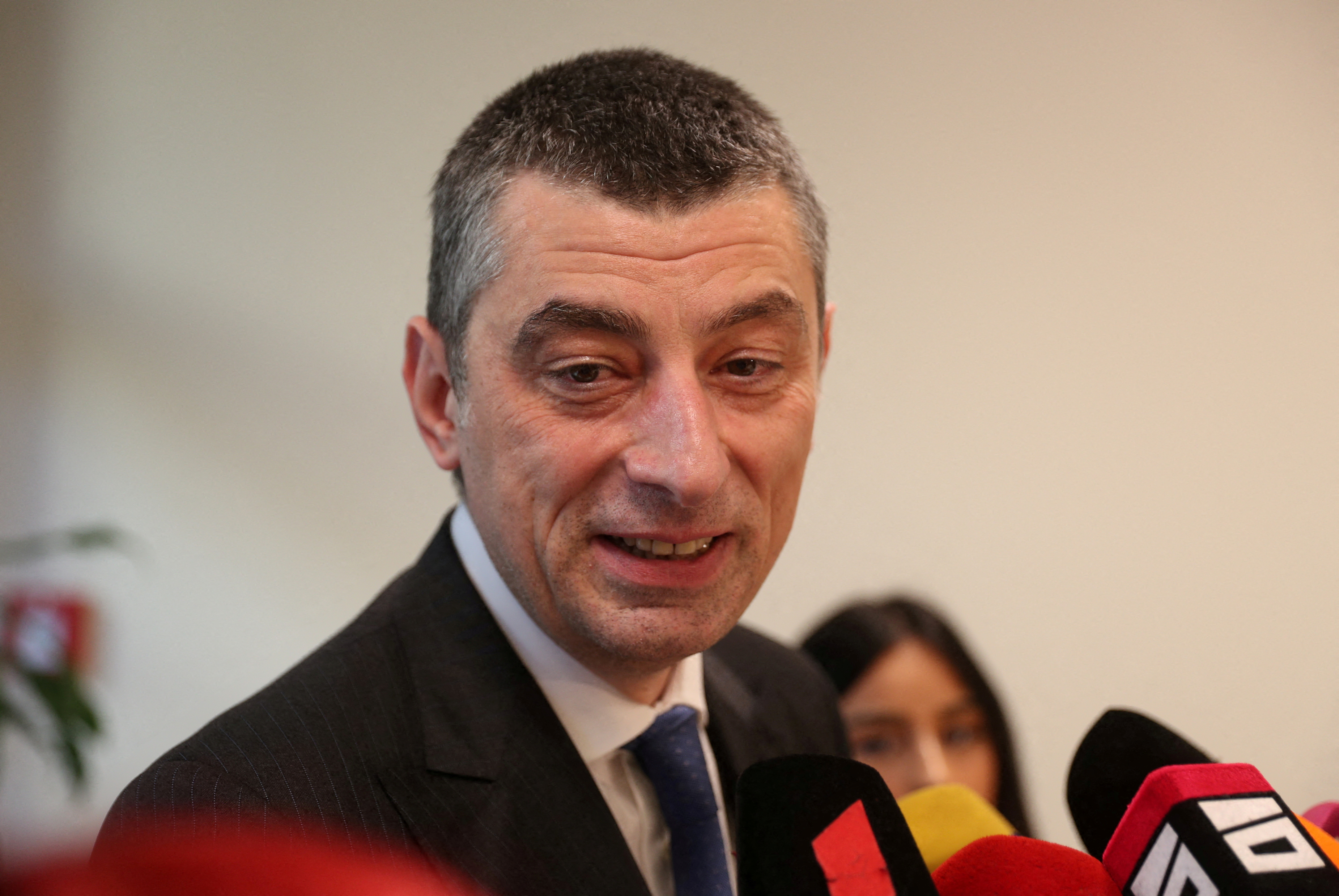 FILE PHOTO: Giorgi Gakharia, chairman of the political party "For Georgia", speaks to the media in Tbilisi