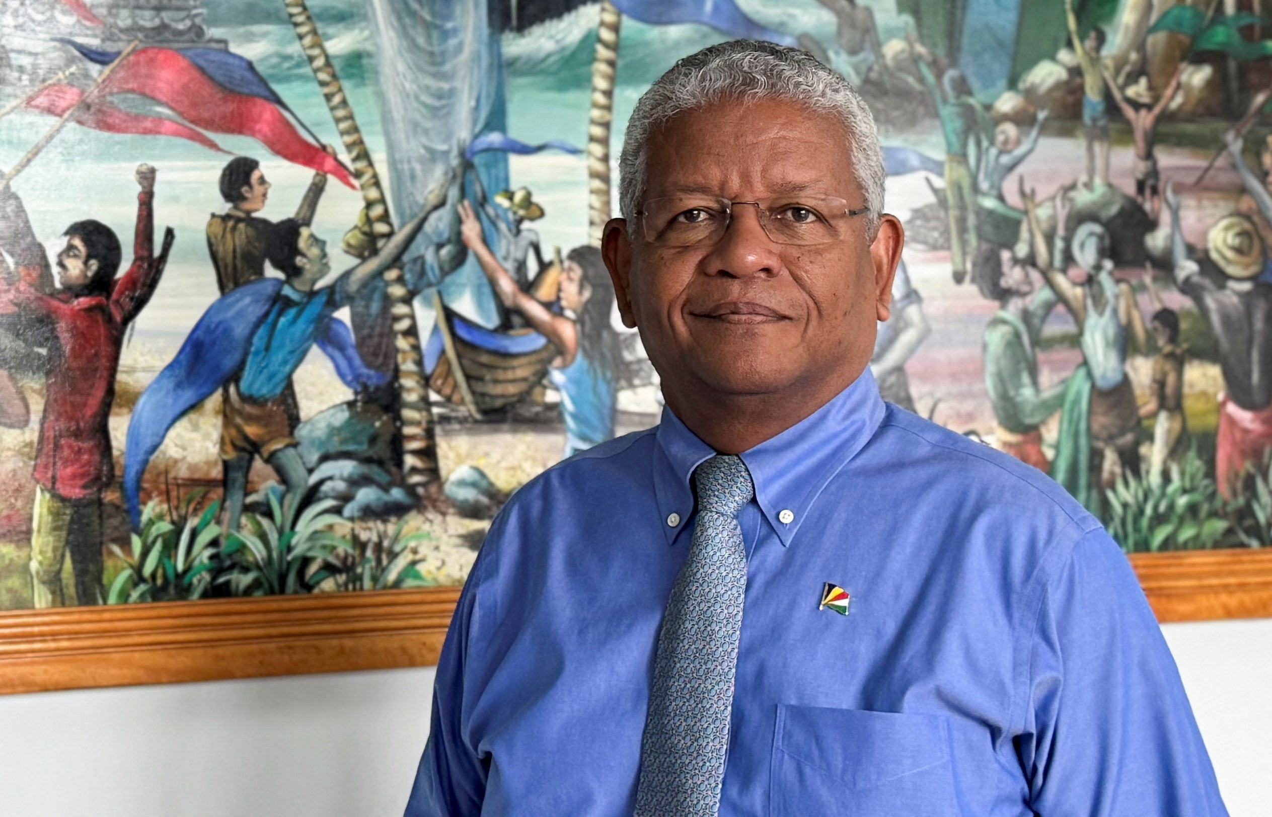 Seychelles' President Wavel Ramkalawan of the Linyon Demokratik Seselwa coalition poses for a photograph after a Reuters interview ahead of the upcoming general elections in Victoria