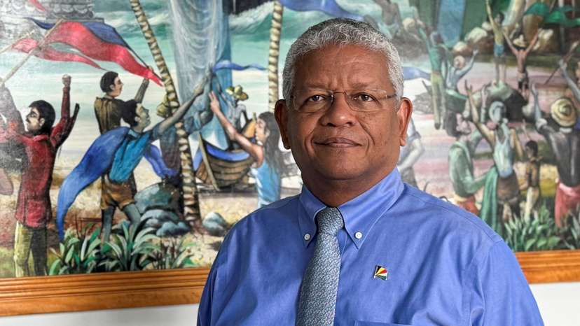 Seychelles' President Wavel Ramkalawan of the Linyon Demokratik Seselwa coalition poses for a photograph after a Reuters interview ahead of the upcoming general elections in Victoria