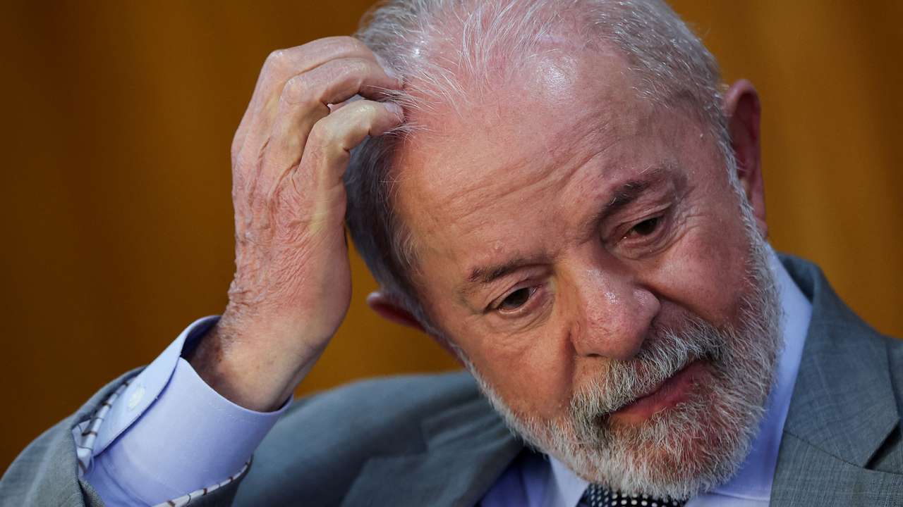 Brazil's President Luiz Inacio Lula da Silva reacts during a ceremony at the Planalto Palace in Brasilia