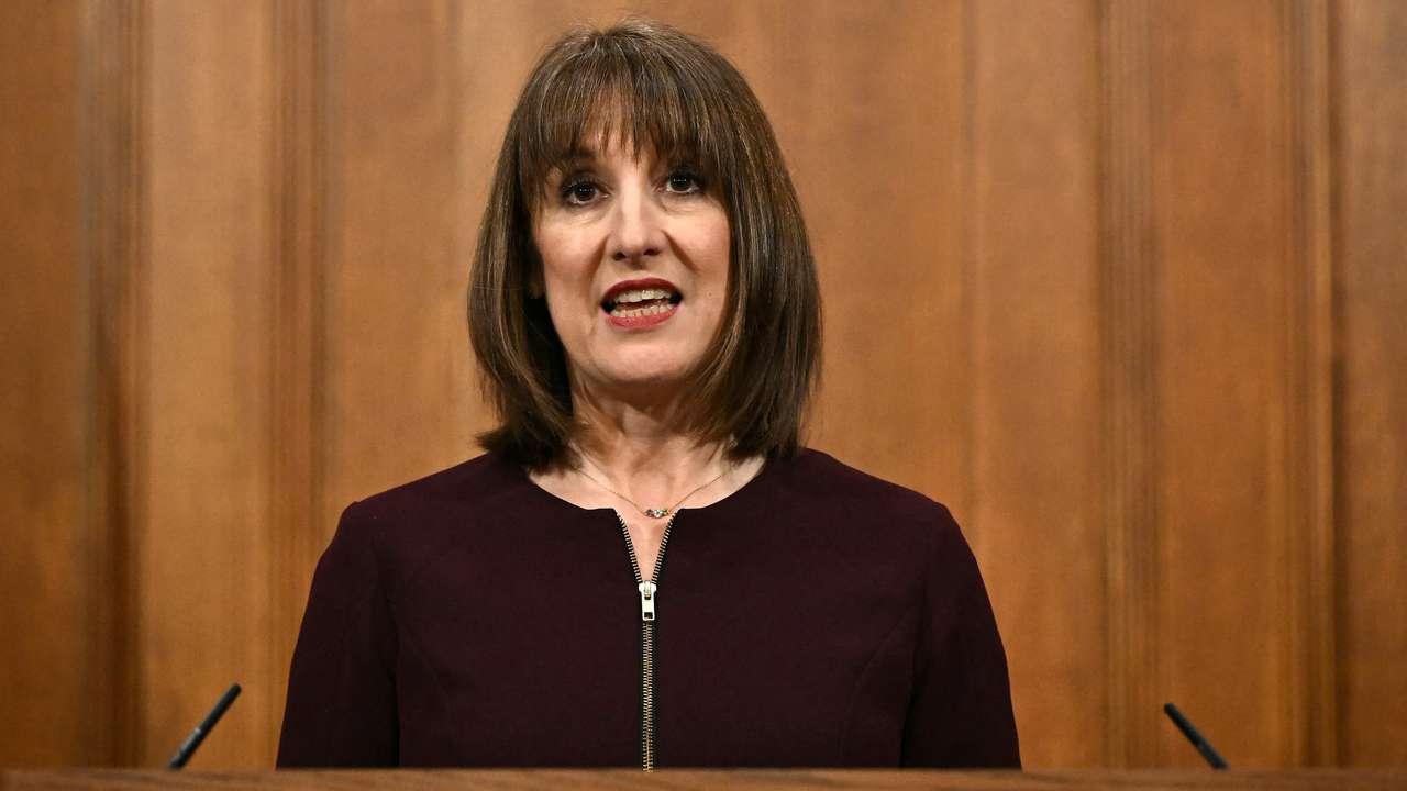 Britain's Chancellor of the Exchequer Rachel Reeves arrives to host a press conference, in London