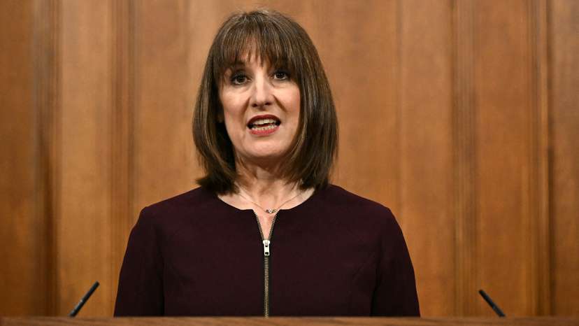 Britain's Chancellor of the Exchequer Rachel Reeves arrives to host a press conference, in London