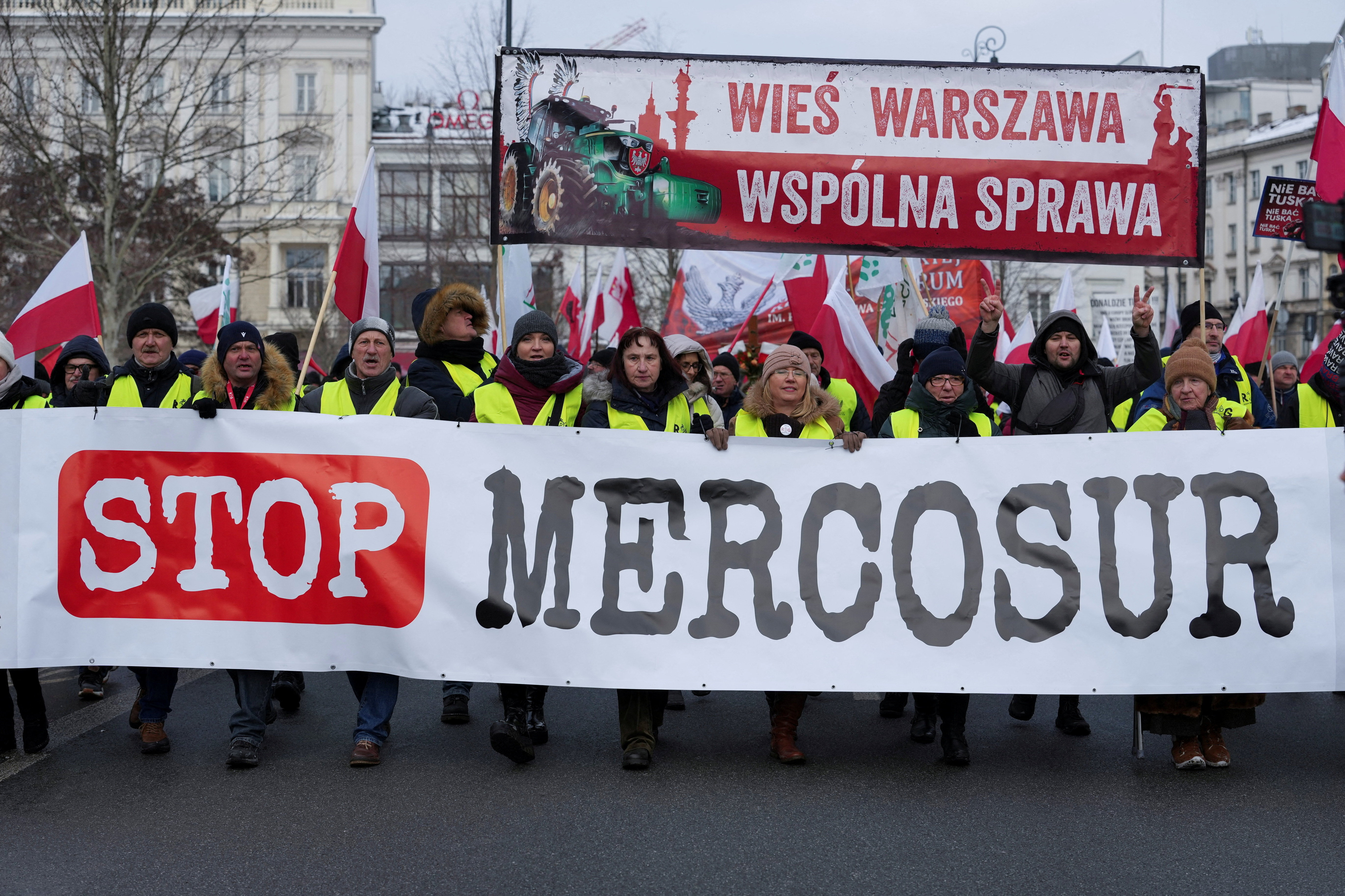 Polish farmers protest against the Mercosur trade deal in Warsaw
