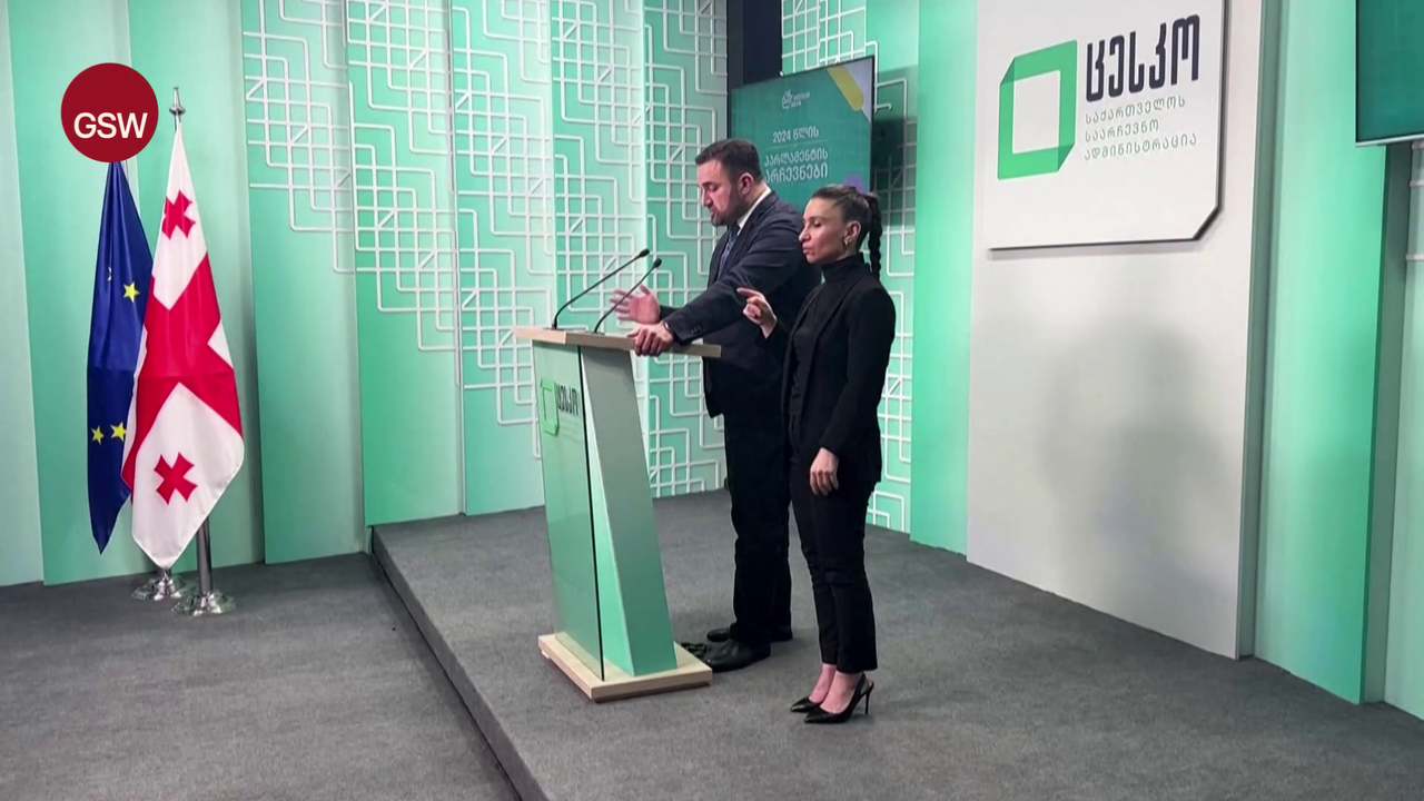 Giorgi Kalandarishvili, Chair of Georgia's Election Commission, gives a press conference announcing the election results