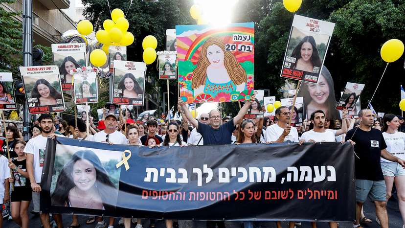 Protest for Israeli hostage Naama Levy, who was kidnapped during the deadly October 7 attack, in Tel Aviv
