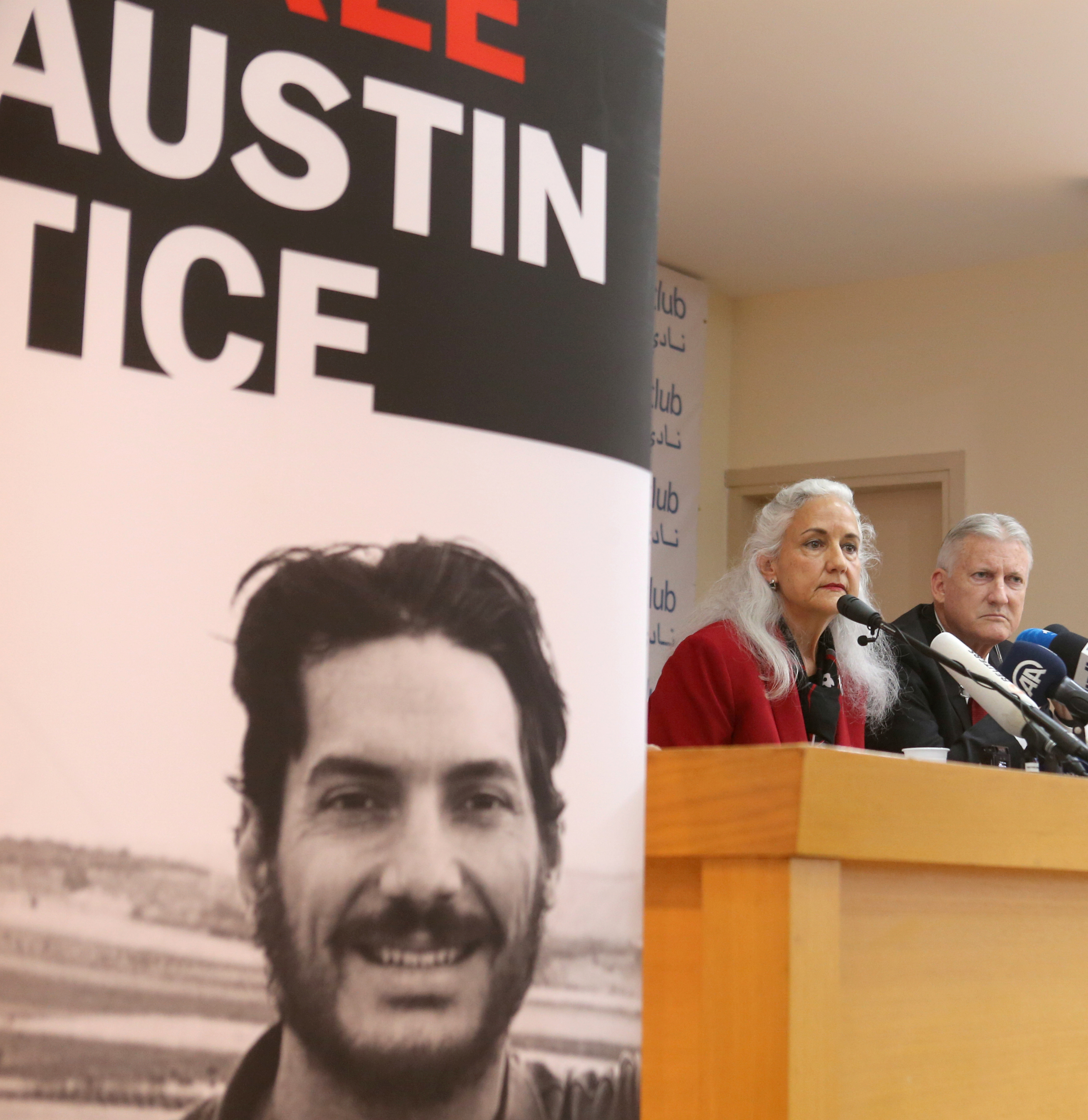 Marc and Debra Tice, parents of U.S. journalist Austin Tice, talk during a news conference in Beirut