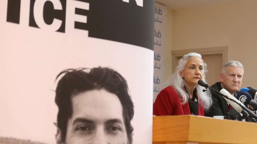 Marc and Debra Tice, parents of U.S. journalist Austin Tice, talk during a news conference in Beirut