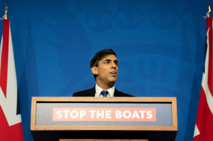 Rishi Sunak attends a press conference in the Downing Street Briefing Room