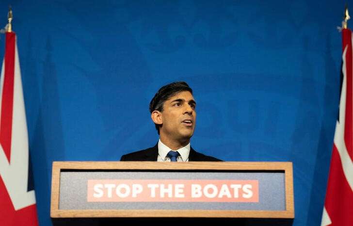 Rishi Sunak attends a press conference in the Downing Street Briefing Room