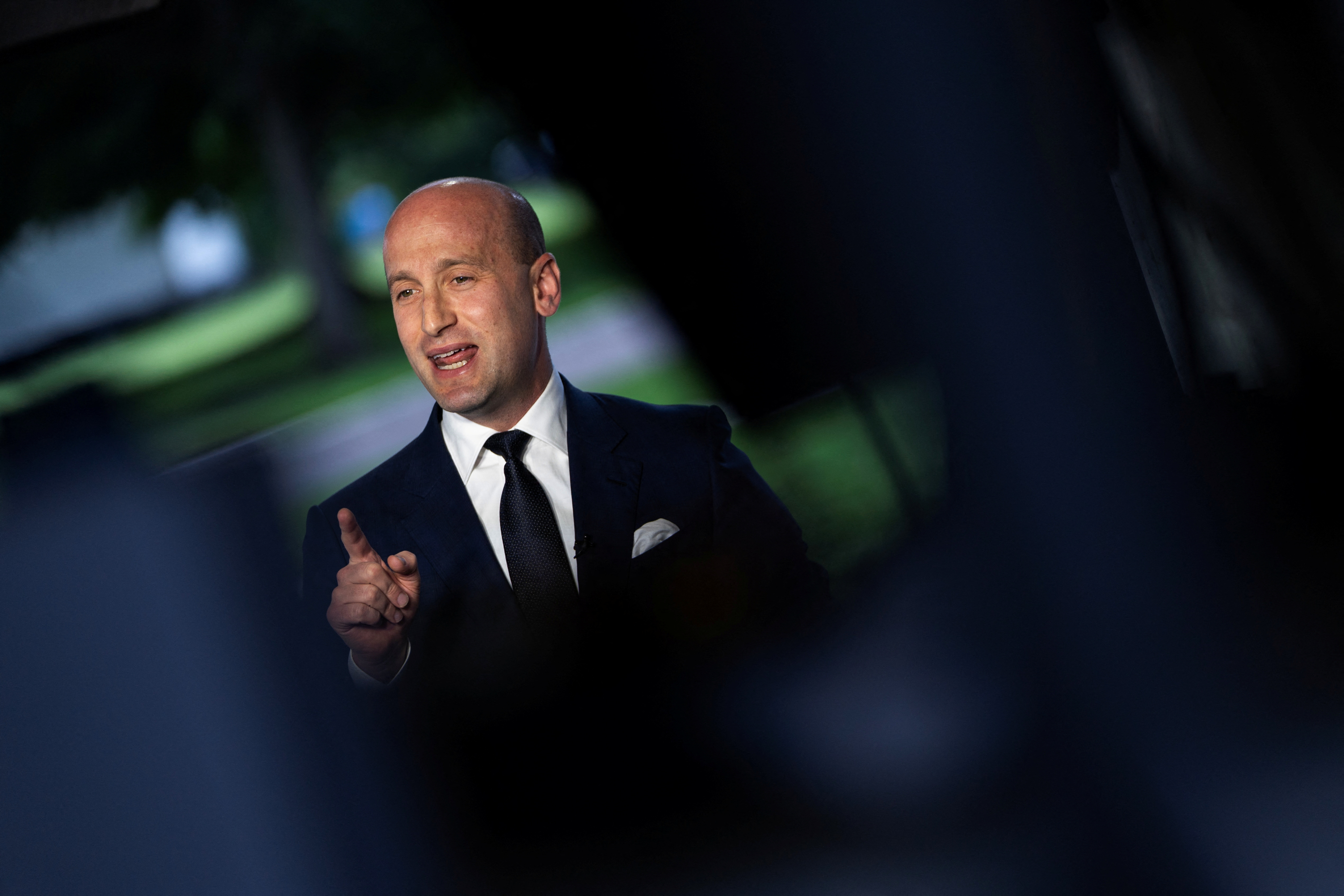 Stephen Miller speaks at the White House in Washington